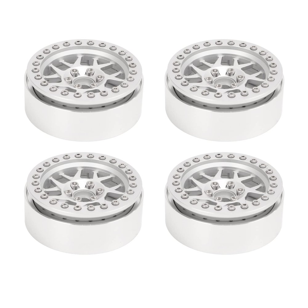 2.2 Inch RC Car Wheel Hub, Aluminum Alloy RC Beadlock Wheels Rims for 1/10 Axial SCX10 SCX10 II 90046 90047 RC Car(Silver)