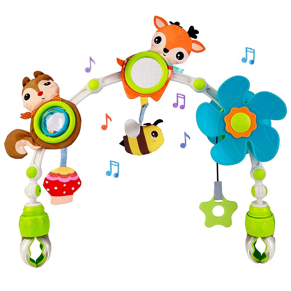 Baby Stroller Arch Mobile, Adjustable Musical Cirb Mobile Toys with Universal Clamps, Versatile Activity Toy Bar for Baby Bouncer Infant Car Seat Toy Stroller Toys Mobile for Bassinet Crib - Orange