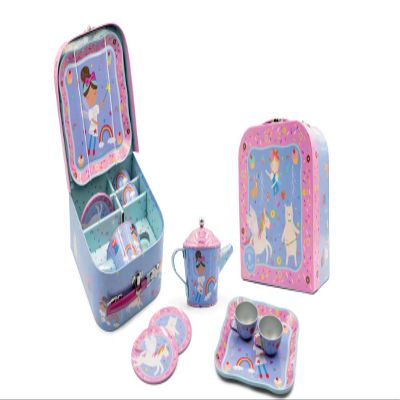 Floss & Rock Rainbow Fairy Kids Tin Tea Set, 7 Piece, 6.8 Inch