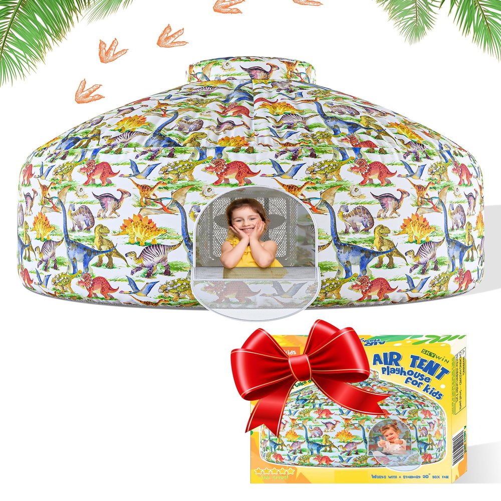 Skywin Dino Dome Dig Air Tent for Kids with Door (77 x 50) Builds in 30 Seconds, Toddler Tents Indoor for Imaginative Play, Kids Forts Indoor Playhouse, Christmas or Birthday Gift (Fan Not Incl)