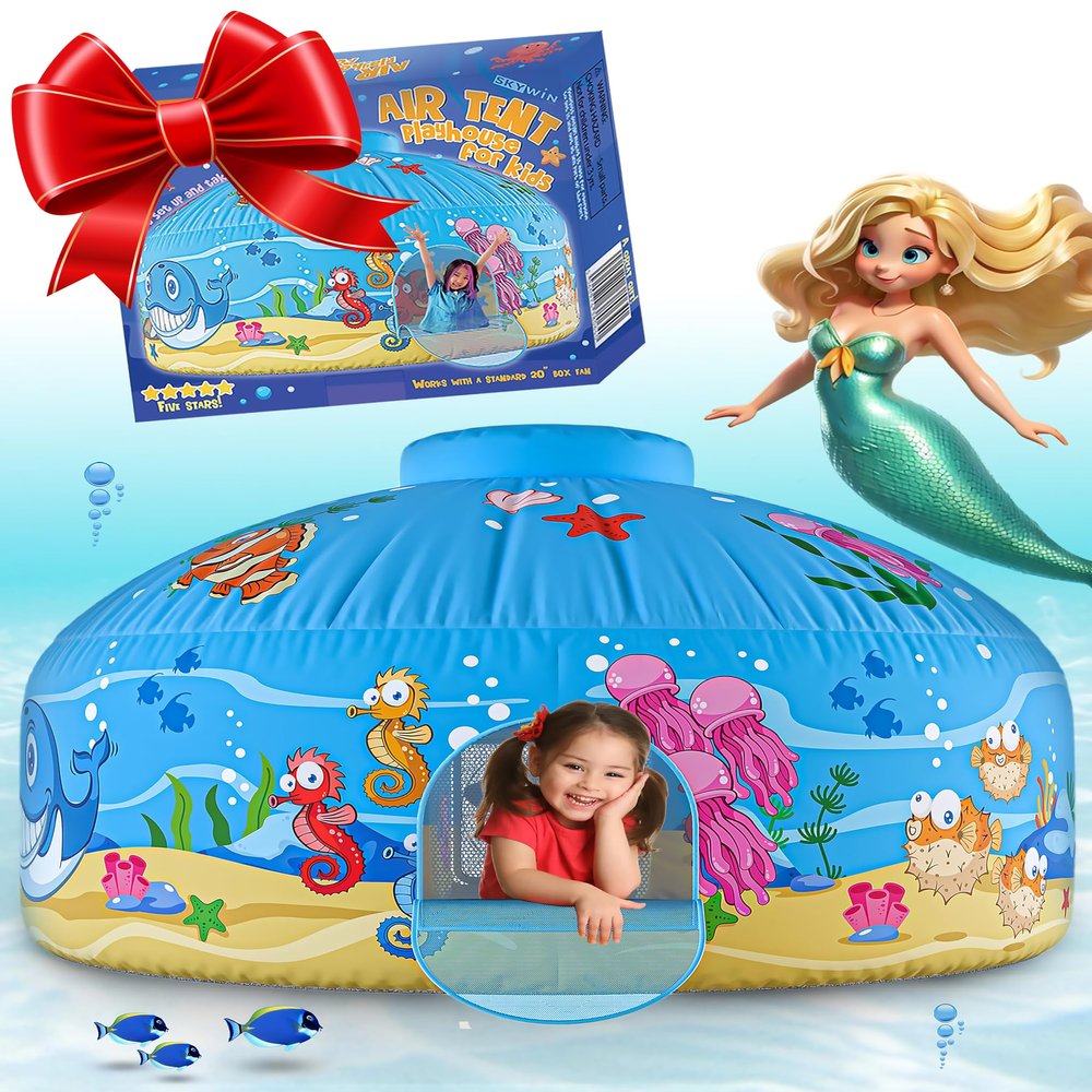 Skywin Deep Sea Fun Air Tent for Kids with Door (77 x 50) Builds in 30 Seconds, Toddler Tents Indoor for Imaginative Play, Kids Forts Indoor Playhouse, Christmas or Birthday Gift (Fan Not Incl)