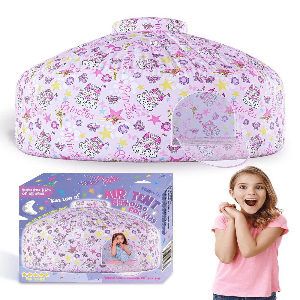 Skywin Fairy Fort Air Tent for Kids with Door (77 x 50) Builds in 30 Seconds, Toddler Tents Indoor for Imaginative Play, Kids Forts Indoor Playhouse,Christmas or Birthday Gift (Fan Not Included)