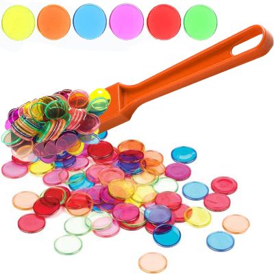 TCOINERY Bingo Chips Set-Magnetic Wand & 100 Counting Chips-6 Colors Transparent Plastic Markers for Family School Learning Game Zoom Bingo and Pokeno Nights