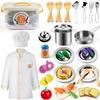 Juboury Pretend Play Kitchen Set - Toy Kitchen Accessories with Stainless Steel Cookware Pots and Pans, Plates, Cooking Utensils, Kids Chef Coat & Hat, Wooden Play Food for Kids, Girls, Boys, Toddlers view 1