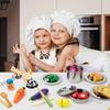 Juboury Pretend Play Kitchen Set - Toy Kitchen Accessories with Stainless Steel Cookware Pots and Pans, Plates, Cooking Utensils, Kids Chef Coat & Hat, Wooden Play Food for Kids, Girls, Boys, Toddlers view 2