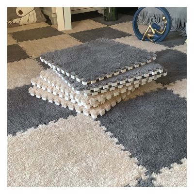 12"X12" Plush Interlocking Carpet Tiles, 10Mm Thick Foam Mat, Puzzle Play Mat, Soft Crawling Playing Floor Mat, Anti-Slip and Anti-Fall,Gray+Light Coffee,60Pcs