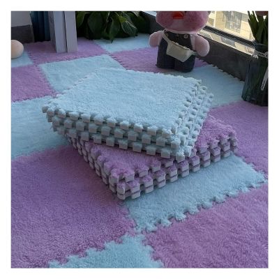 12"X12" Plush Interlocking Foam Mat, 6Mm Thick Foam Mat,Living Room Bedroom Carpet Tiles Area Rug Mat,Soft Puzzle Play Mat,Light Blue+Purple,60Pcs