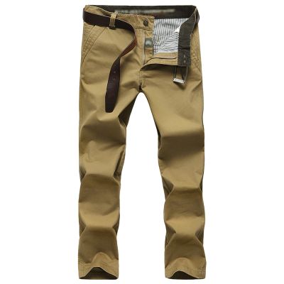 Men Relaxed Fit Casual Cotton Pant Chino Flat Front Classic Straight Pants Lightweight Business Comfort Trousers (Khaki,29)