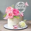14 PCS Flower Cake Toppers Butterfly Cake Decorations Happy Birthday Cake Toppers with Artificial Pink Rose Flowers Eucalyptus Butterflies for Birthday Wedding Supplies (Pink) view 1