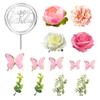 14 PCS Flower Cake Toppers Butterfly Cake Decorations Happy Birthday Cake Toppers with Artificial Pink Rose Flowers Eucalyptus Butterflies for Birthday Wedding Supplies (Pink) view 3