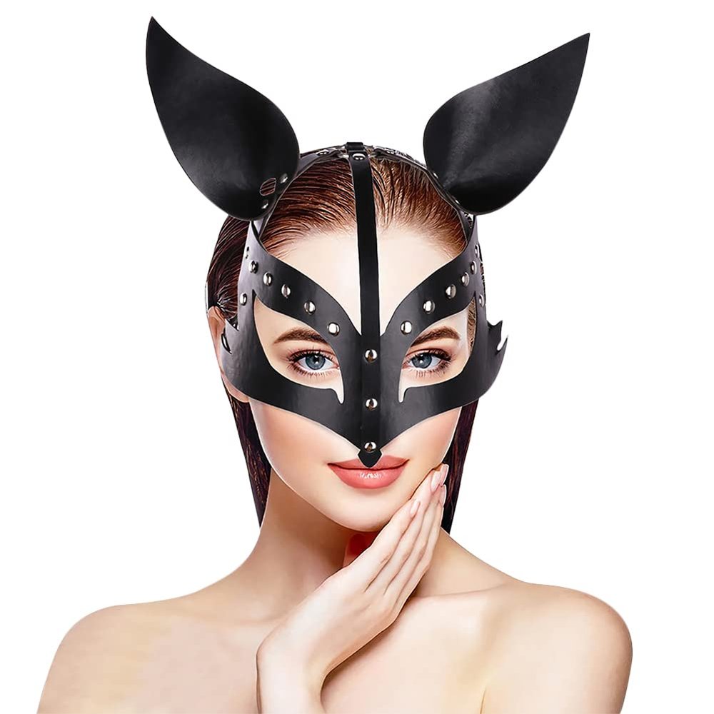 SIQITECHNO PU Halloween Cat Mask Half Face Animal Mask Adjustable Carnival Cosplay Party for Women Cosplay Prop Party Supplies