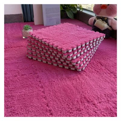 12"X12" Plush Interlocking Carpet Tiles, 10Mm Thick Foam Mat, Puzzle Play Mat, Soft Crawling Playing Floor Mat, Anti-Slip and Anti-Fall,Rose red,60Pcs