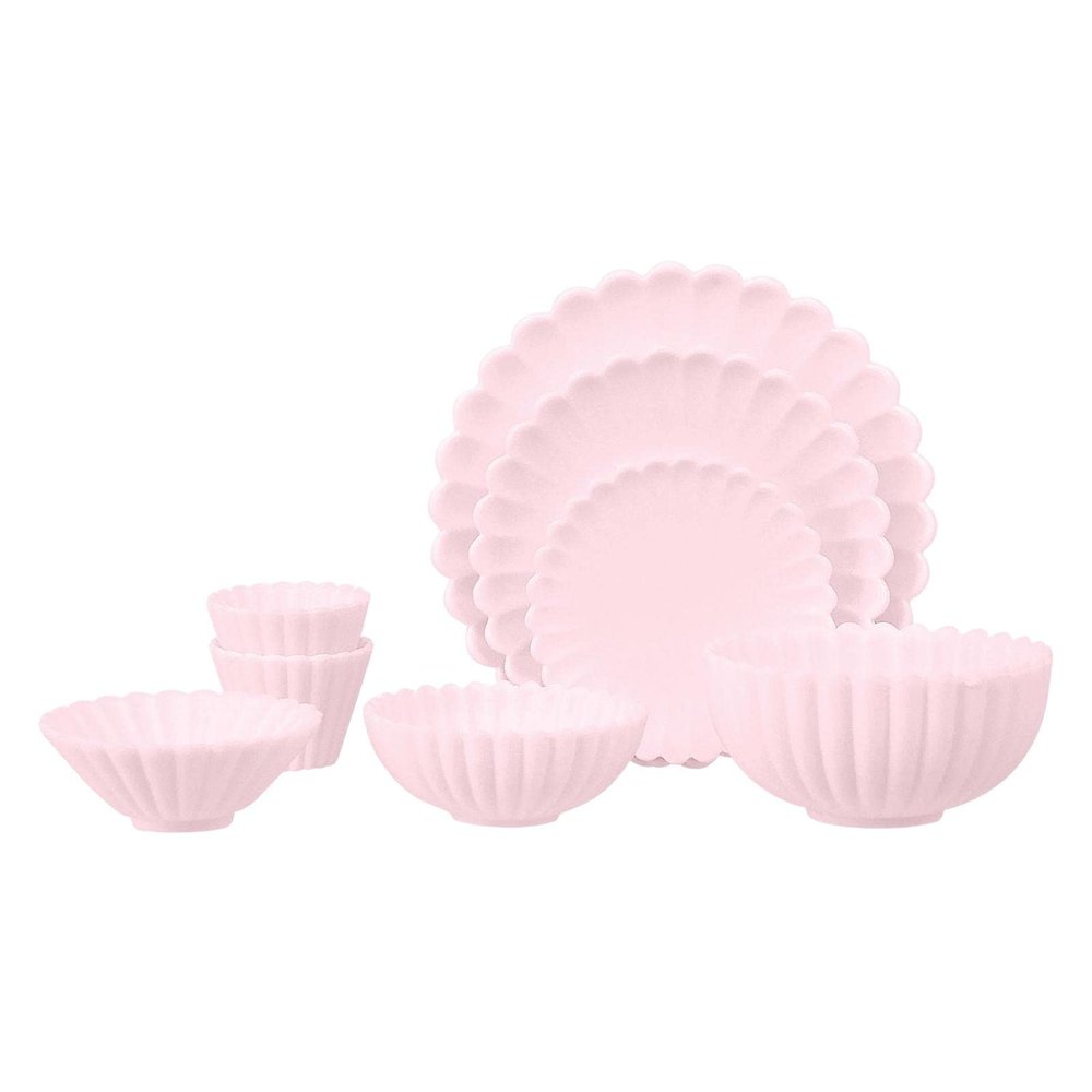 AMLESO Miniature Dollhouse Kitchen Accessories 1 6 Scale Dish Bowl Cups Set Birthday Gift Doll Houses Food Tray for Cooking Game Decoration, Pink