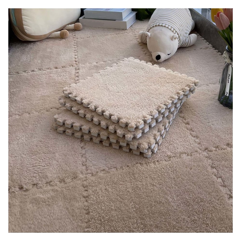 12"X12" Plush Interlocking Foam Mat, 6Mm Thick Foam Mat,Living Room Bedroom Carpet Tiles Area Rug Mat,Soft Puzzle Play Mat,Light Coffee,50Pcs