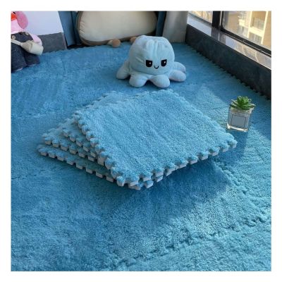 12"X12" Plush Interlocking Carpet Tiles, 10Mm Thick Foam Mat, Puzzle Play Mat, Soft Crawling Playing Floor Mat, Anti-Slip and Anti-Fall,Dark Blue,40Pcs