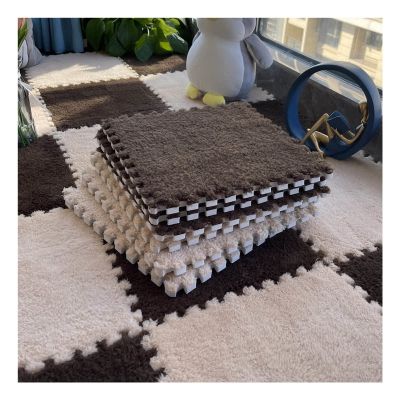 12"X12" Plush Interlocking Carpet Tiles, 10Mm Thick Foam Mat, Puzzle Play Mat, Soft Crawling Playing Floor Mat, Anti-Slip and Anti-Fall,Dark+Light Coffee,60Pcs