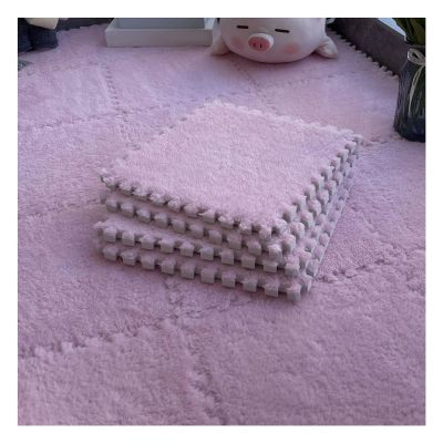 12"X12" Plush Interlocking Carpet Tiles, 10Mm Thick Foam Mat, Puzzle Play Mat, Soft Crawling Playing Floor Mat, Anti-Slip and Anti-Fall,Pink,40Pcs