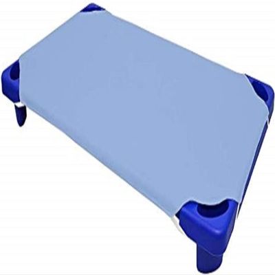 100% Cotton Standard Day-Care/Pre-School Cot Fitted Sheet with Elastic Straps, 400 TC Material for Child Care, Soft & Cool Toddler Nap Mattress Sheets, Pack of 4 - Light Blue Solid (22" W X 40" L)
