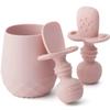 SAMiGO Silicone Baby Utensils - Self Feeding Spoons and Tiny Training Cup - First Stage Baby Led Weaning Supplies for 6 Months+ Infants - Set of 3 view 1