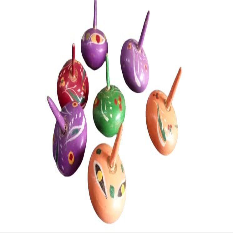 Wooden Spinning Tops Spinners Finger top flip top Lattu Whirling -Set of 3 Lattu (3 Years+)