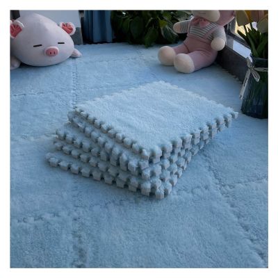 12"X12" Plush Interlocking Foam Mat, 6Mm Thick Foam Mat,Living Room Bedroom Carpet Tiles Area Rug Mat,Soft Puzzle Play Mat,Light Blue,60Pcs