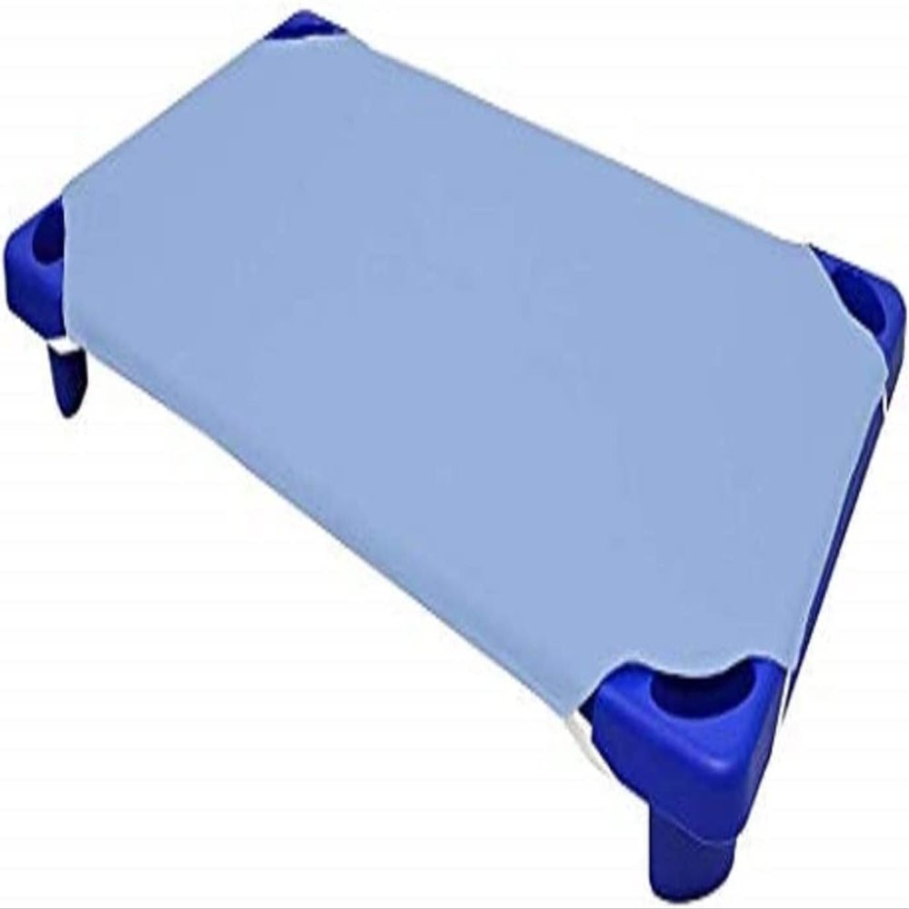 100% Cotton Standard Day-Care/Pre-School Cot Fitted Sheet with Elastic Straps, 400 TC Material for Child Care, Soft & Cool Toddler Nap Mattress Sheets, Pack of 6 - Light Blue Solid (23" W X 40" L)