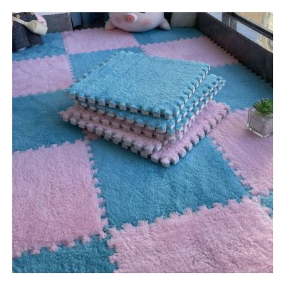 12"X12" Plush Interlocking Carpet Tiles, 10Mm Thick Foam Mat, Puzzle Play Mat, Soft Crawling Playing Floor Mat, Anti-Slip and Anti-Fall,Dark Blue+Pink,10Pcs