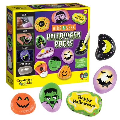 Creativity for Kids Hide & Seek Halloween Rocks | DIY Rock Painting Kit with Glowing Transfers | Fun Halloween Activities & Gifts (Ages 6+)
