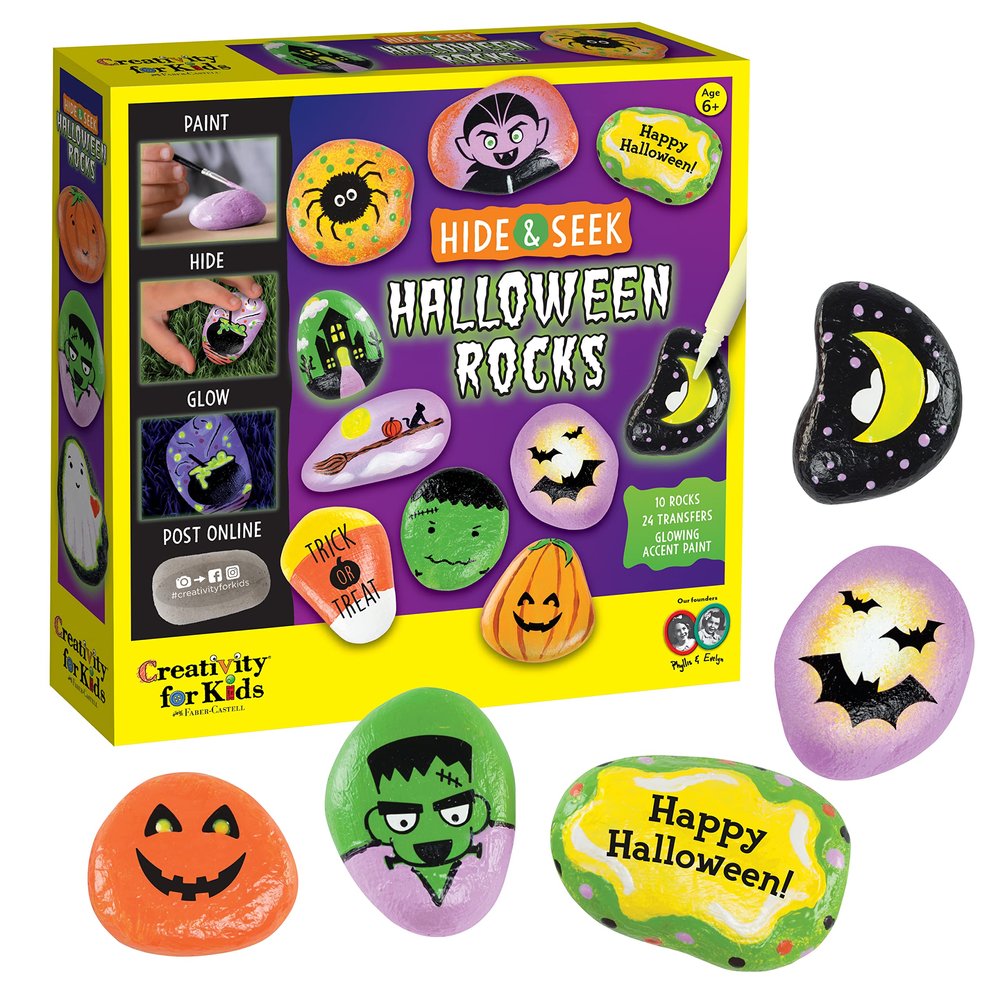 Creativity for Kids Hide & Seek Halloween Rocks | DIY Rock Painting Kit with Glowing Transfers | Fun Halloween Activities & Gifts (Ages 6+)