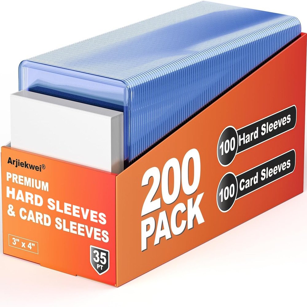 200 Card Sleeves Hard Plastic, Arjiekwei 3"X4" Baseball Cards Protectors Plastic, Premium Card Holder for Trading Sports Baseball Football Game Cards (100 Hard Sleeve + 100 Soft Sleeve)