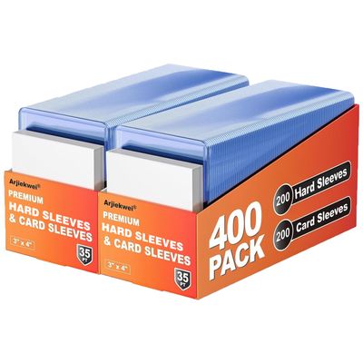 400 Card Sleeves Hard Plastic, Arjiekwei 3"X4" Baseball Cards Protectors Plastic, Premium Card Holder for Trading Sports Baseball Football Game Cards (200 Hard Sleeve + 200 Soft Sleeve)