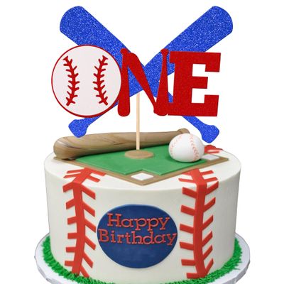 1 PCS Baseball 1st Birthday Cake Topper Glitter First Birthday Baseball One Cake Pick for Baseball Sport Theme Baby Shower Kids Boys Girls 1st Birthday Party Cake Decorations Supplies