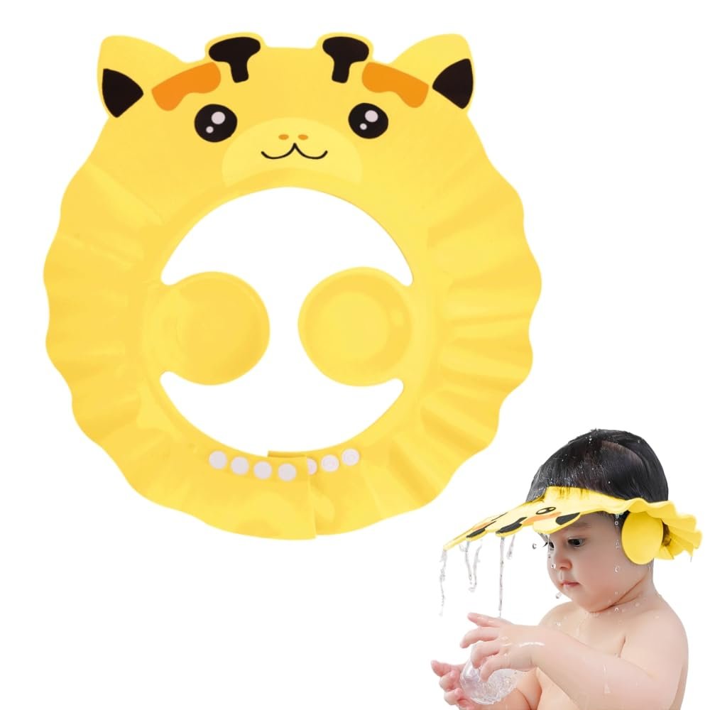 Baby Shower Cap with Earmuffs Foldable Anti-Reflux Cartoon Baby Shower Head Cap Adjustable Bathing Shower Protection Hat Soft Baby Bath Shampoo Cap Wash Shower Visor Hat for Toddler Children