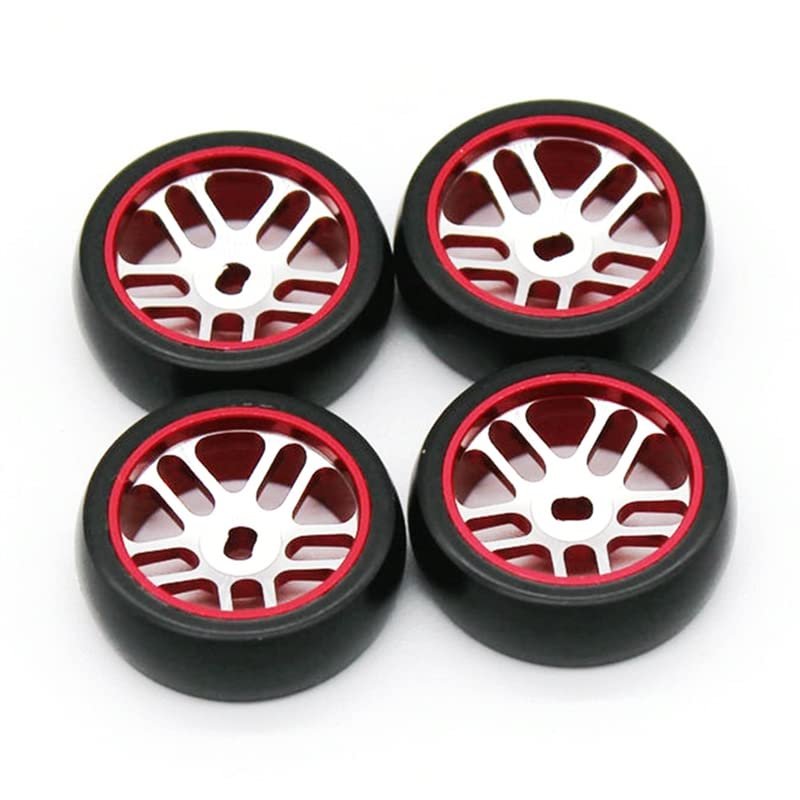 BAIJAC 4Pcs Metal Wheel Rim + Hard Drift Tire for Wltoys K969 K979 K989 P929 Mini-Z Q D 1/28 RC Car Upgrade Parts (Color : Red)