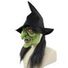 Halloween Old Witch Mask Scary Green Creepy Old Hag Mask with Hair Hat Cosplay Prop Horror Wizard Dress Up Face Cover view 2
