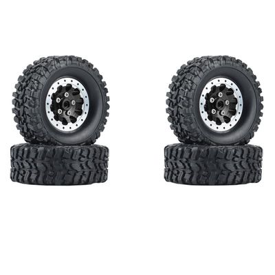 4Pcs Metal Beadlock Wheel Hub Rim and Rubber Tire Set for WPL C14 C24 B14 B24 B36 MN D90 MN99S RC Car Upgrade Parts (Color : Black)