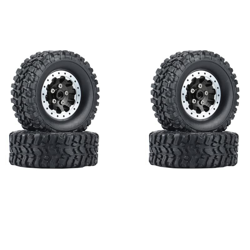 4Pcs Metal Beadlock Wheel Hub Rim and Rubber Tire Set for WPL C14 C24 B14 B24 B36 MN D90 MN99S RC Car Upgrade Parts (Color : Black)