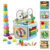 Vomocent Wooden Activity Cube for 1 Year Old Kids, Educational Learning Bead Maze for Toddler Age 1-3, Developmental Montessori Toys for 12-36 Months Boys Girls Gift view 1