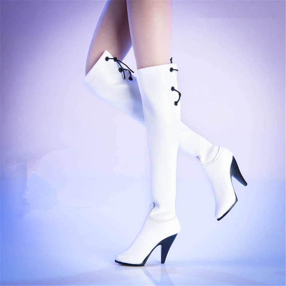 1/6 Scale Action Figure Shoes, Female White High-Heeled Solid Boots Shoes Model for 12inch Action Figure Body Doll (B)