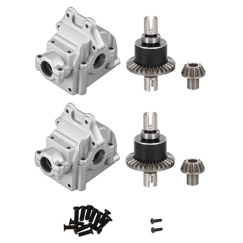 2 Pack Metal Differential and Gear Box Set for Wltoys 144001 144002 144010 124016 124018 124019 RC Car Upgrade Parts ( Color : Silver )