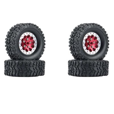 4Pcs Metal Beadlock Wheel Hub Rim and Rubber Tire Set for WPL C14 C24 B14 B24 B36 MN D90 MN99S RC Car Upgrade Parts ( Color : Red )