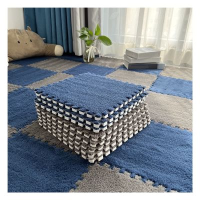 10Pcs Interlocking Foam Mats 10Mm Thick, Fluffy Carpet Tiles Plush Floor Tiles Area Rug, Soft Playmat Puzzle Floor Mat Soft Anti-Slip and Anti-Fall,Navy Blue+Grey,30x30cm