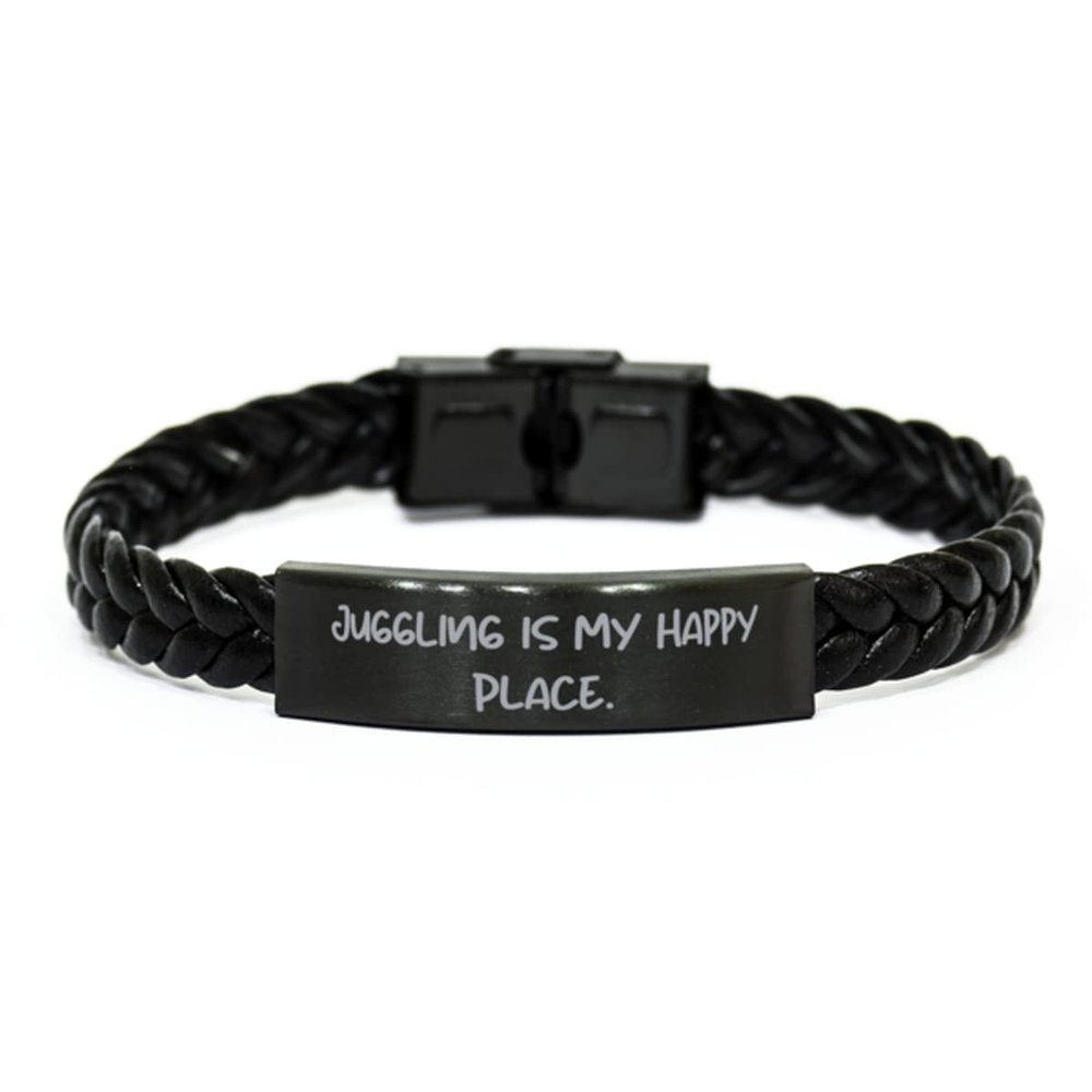 amangny Inspirational Juggling, Juggling is My Happy Place., Unique Holiday Braided Leather Bracelet from Men Women