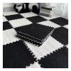 10Pcs Interlocking Foam Mats 10Mm Thick, Fluffy Carpet Tiles Plush Floor Tiles Area Rug, Soft Playmat Puzzle Floor Mat Soft Anti-Slip and Anti-Fall,Black+White,60x60cm view 1