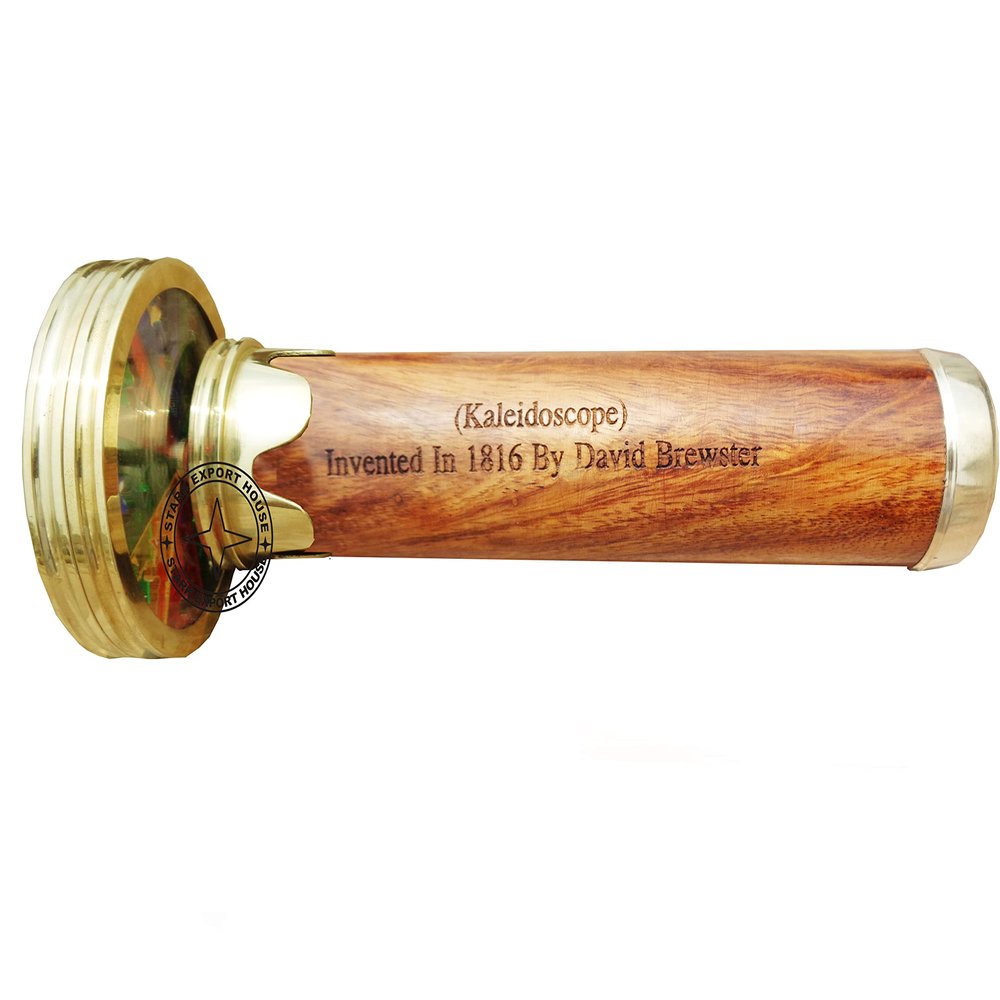 Stark Export House Brass & Wood Optical Kaleidoscope Toys Handmade Working Brass Kaleidoscope Gift for Everyone 9 inch