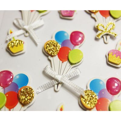 15 3D Stickers - Birthday Balloons - Glitter