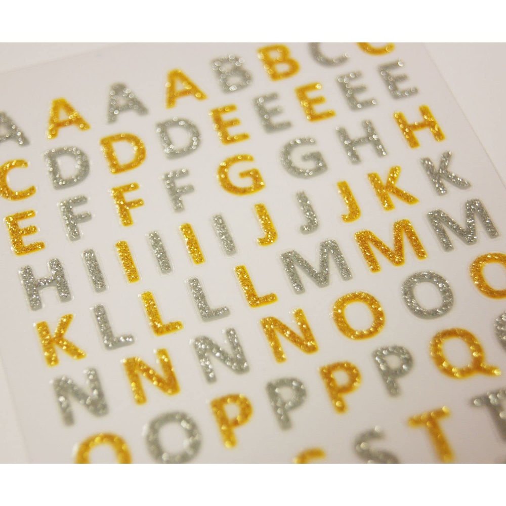 74 Sticker - Alphabet - Gold and Silver - 0.7 cm