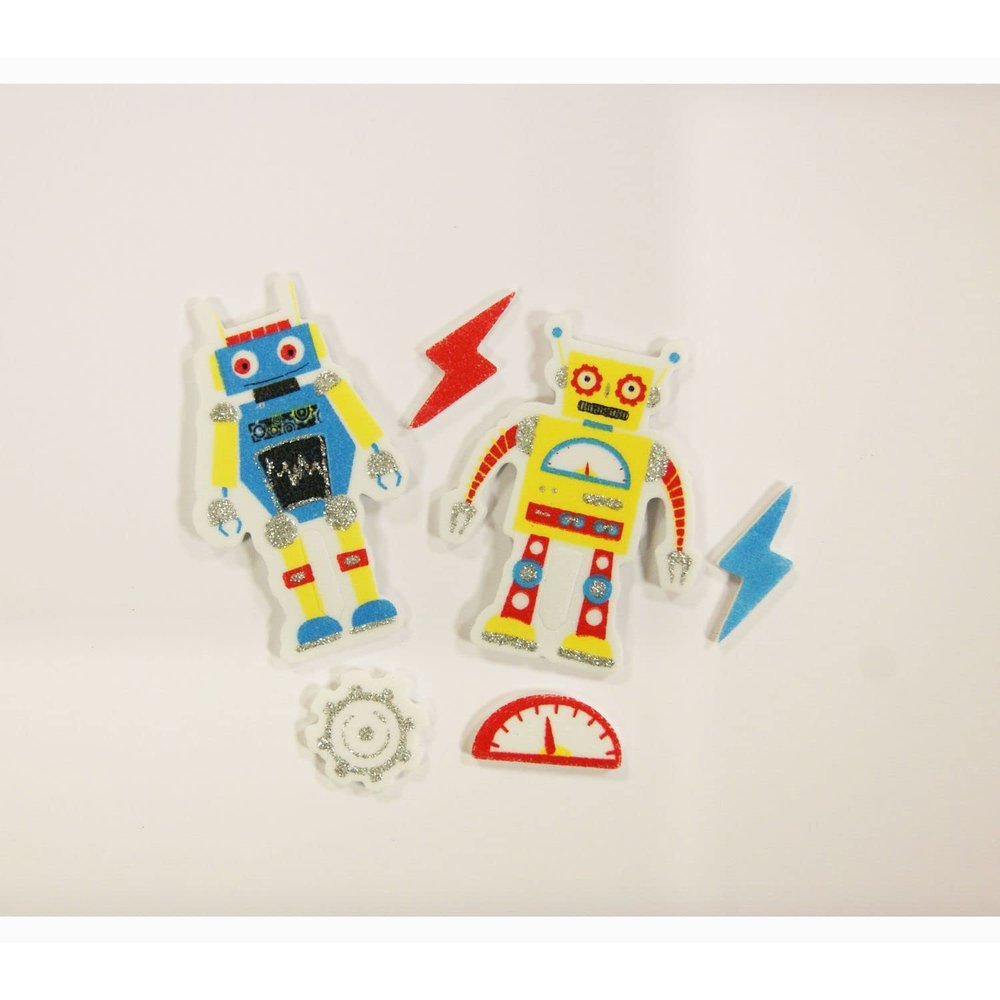 30 Stickers - EVA Foam - Robots - Glitter