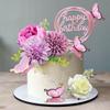 14 PCS Butterfly Cake Toppers Happy Birthday Cake Decorations with Artificial Purple Flowers Eucalyptus Butterflies for Girls Birthday Party Wedding Baby Shower Supplies (Purple) view 1
