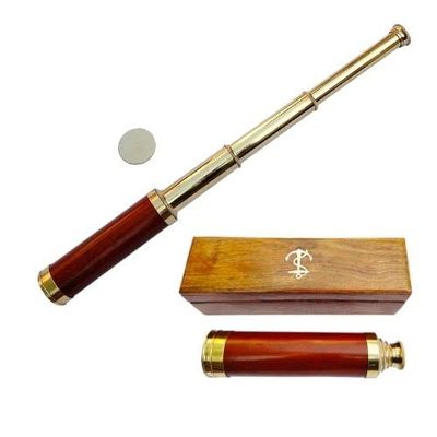 SUGRA ART Marine Collectible Dcor Nautical Spyglass-Antique Solid Brass 24 Inches Handcrafter Solid Brass Pirate Telescope with Wooden Box-Gift for Kids, Travelers and Adventures